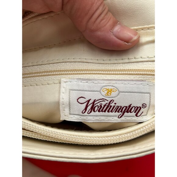 Worthington Crossbody Shoulder Bag Ivory Leather Trim Dual Zip Compartments - Picture 4 of 16